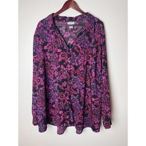Catherine's Shirt Women's 5X Purple Plus Colorful Art to Wear Tunic Long Sleeve